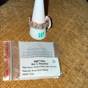 Bomb party She Is Beautiful Aquamarine Cubic Zirconia Ring with Rose Gold